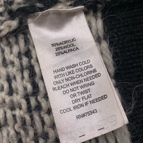 Cynthia Rowley Wool Alpaca south West Santa Fe fire black white cardigan sweater - Picture 9 of 10